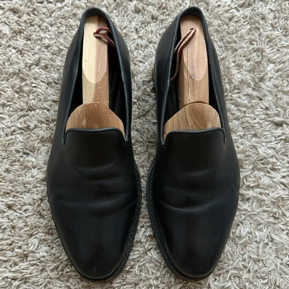 Jalan Sriwijaya Fortuna Shoes Black Leather Slip On Loafers Welted Men’s Size 8